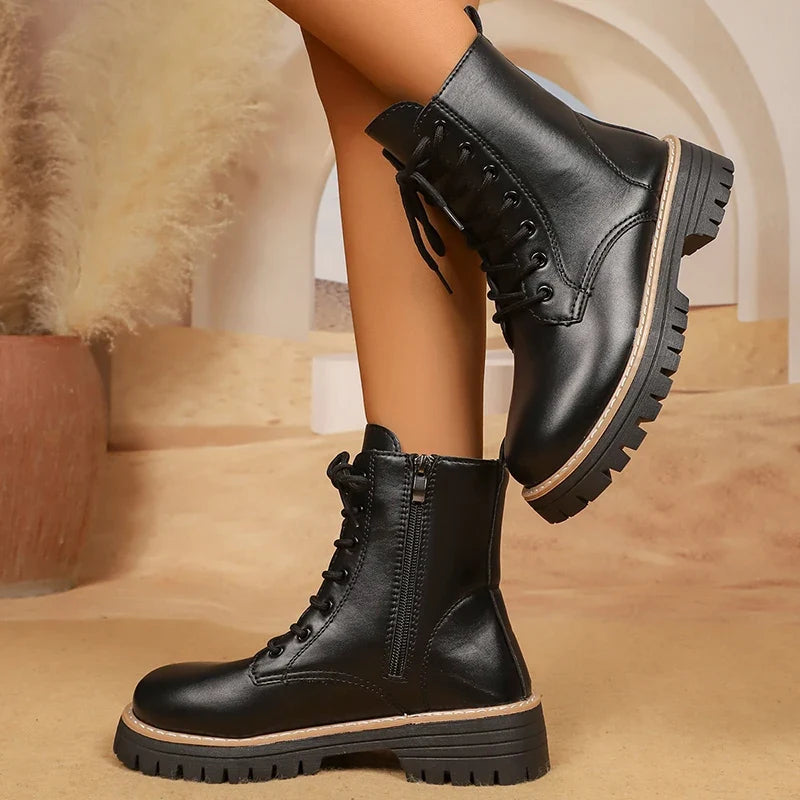 Cendrane™ - Black Platform Combat Boots