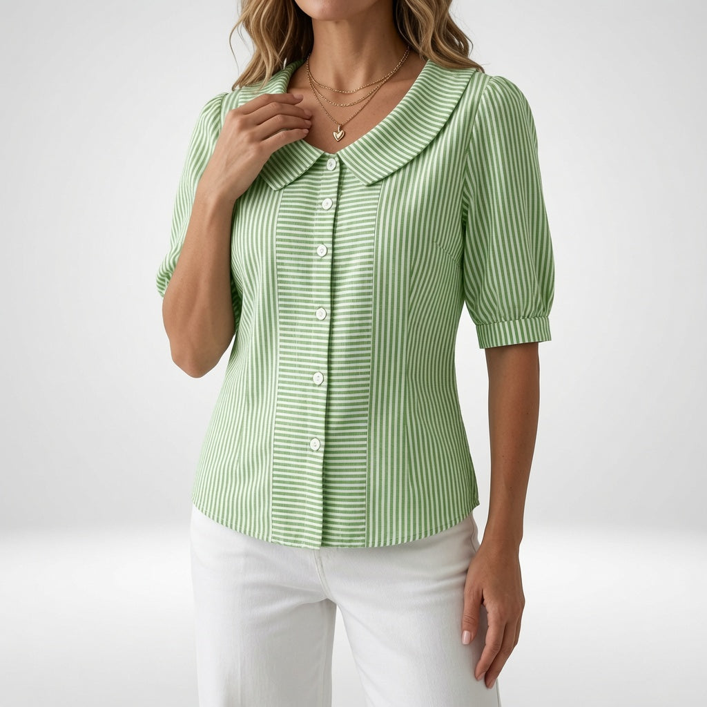 Zelie™ | Elegant Striped Puff Sleeve Blouse
