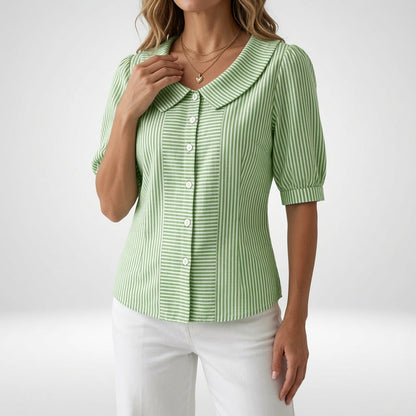 Zelie™ | Elegant Striped Puff Sleeve Blouse