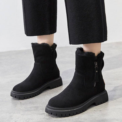 Warm Suede Ankle Boots with Fleece Lining and Side Zip