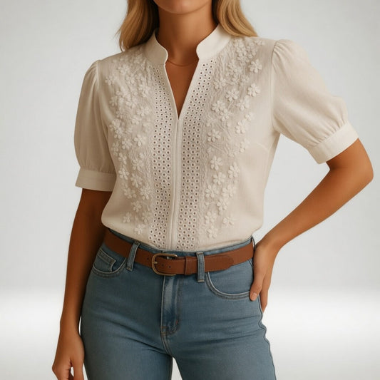 Aliénor | Embroidery blouse with V-neck