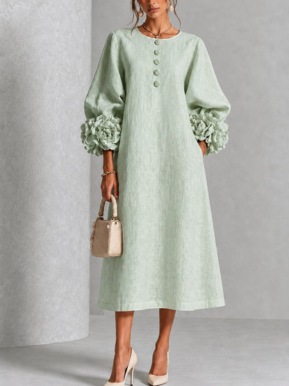 Clara | Floral-Cuff Midi Dress