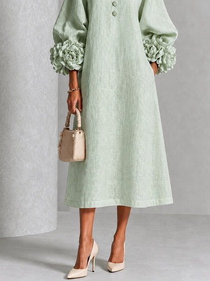 Clara | Floral-Cuff Midi Dress