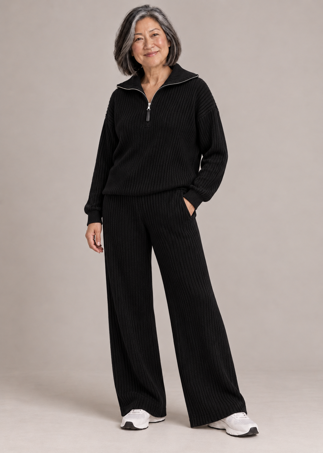 Catherine™ | Soft Ribbed Half-Zip Two-Piece Set