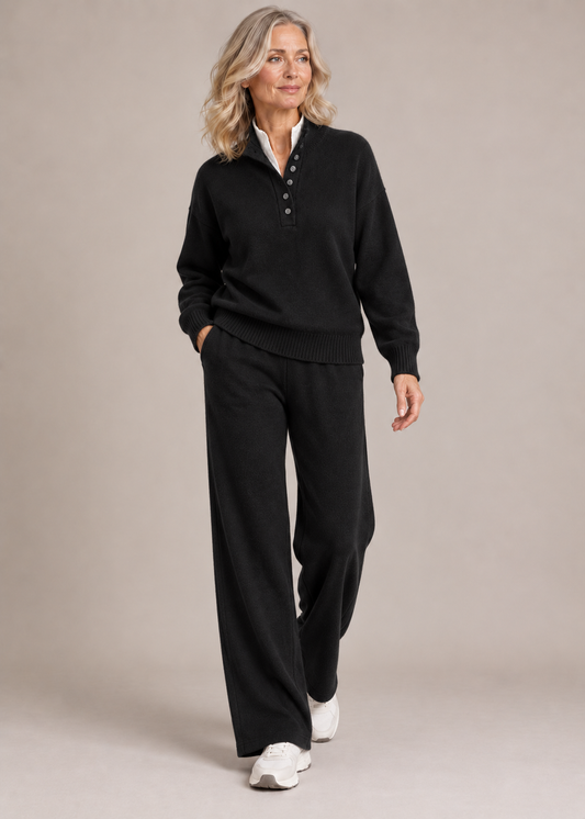 Evelyn™ | Soft Contrast-Collar Knit Two-Piece Set