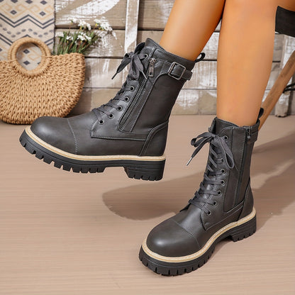 Henrietta™ | Lace-Up Side-Zip Combat Boots