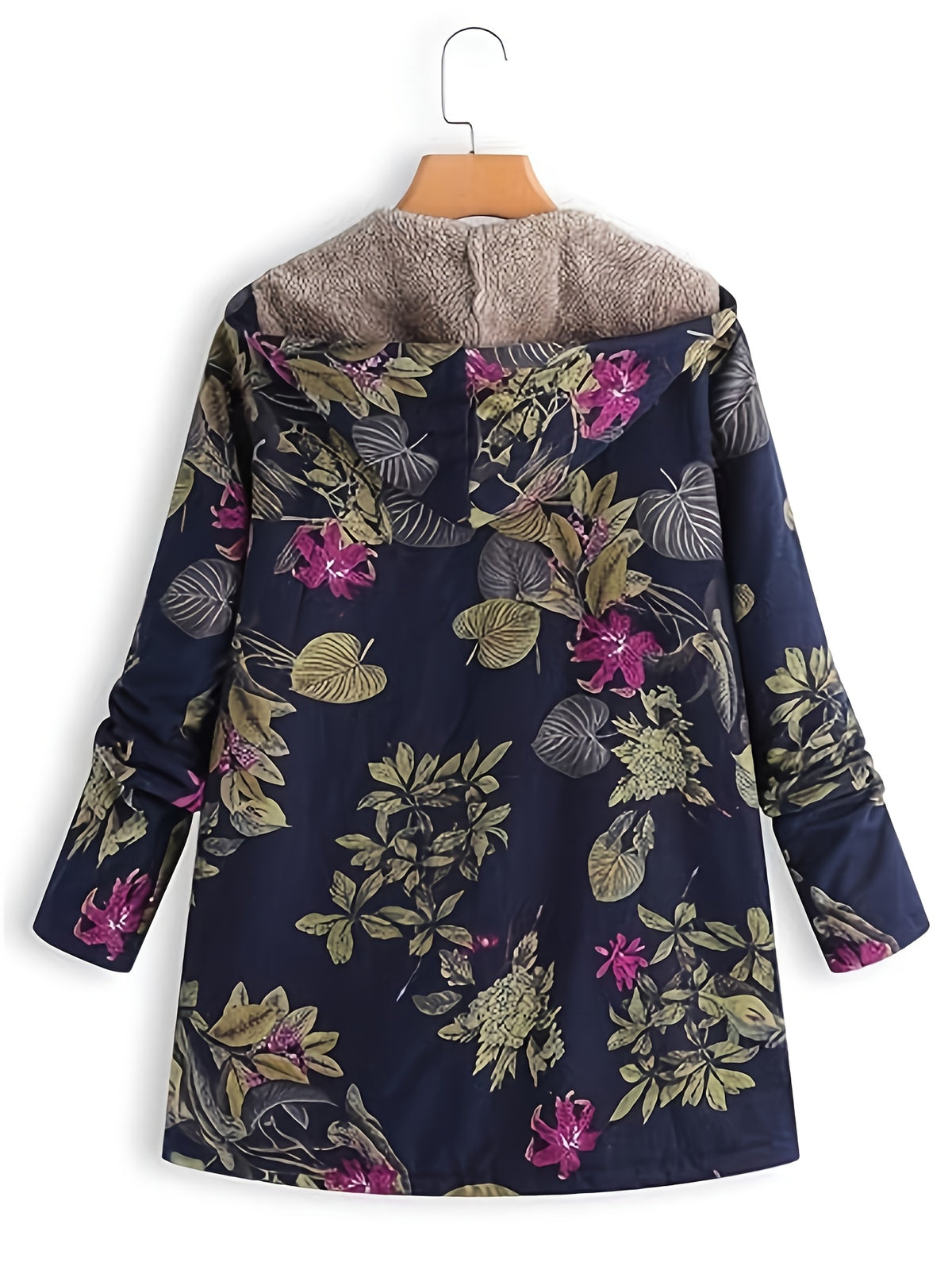 Dames etnische bloemenprint capuchonjas - gevoerd, met rits, losvallend en warm - voor herfst en winter
