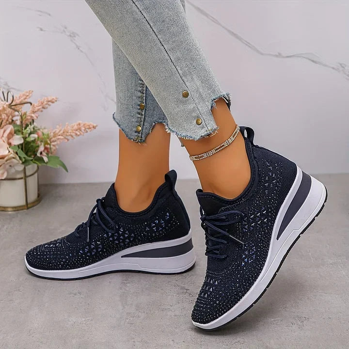 Seraphina™ | Rhinestone Knit Wedge Trainers