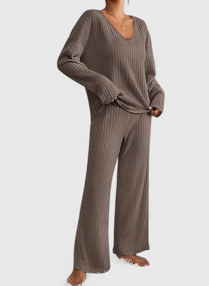 Addison | V-Neck Knit Sweater and Wide-Leg Pants Two-Piece Set for Women