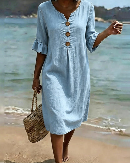 Edwina | Ruffle Sleeve Denim Dress