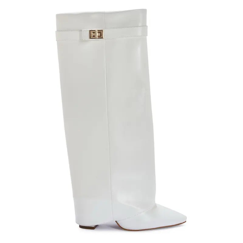 SARAH | Fold-Over Buckle Long Heeled Boots.