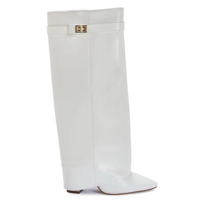 SARAH | Fold-Over Buckle Long Heeled Boots.