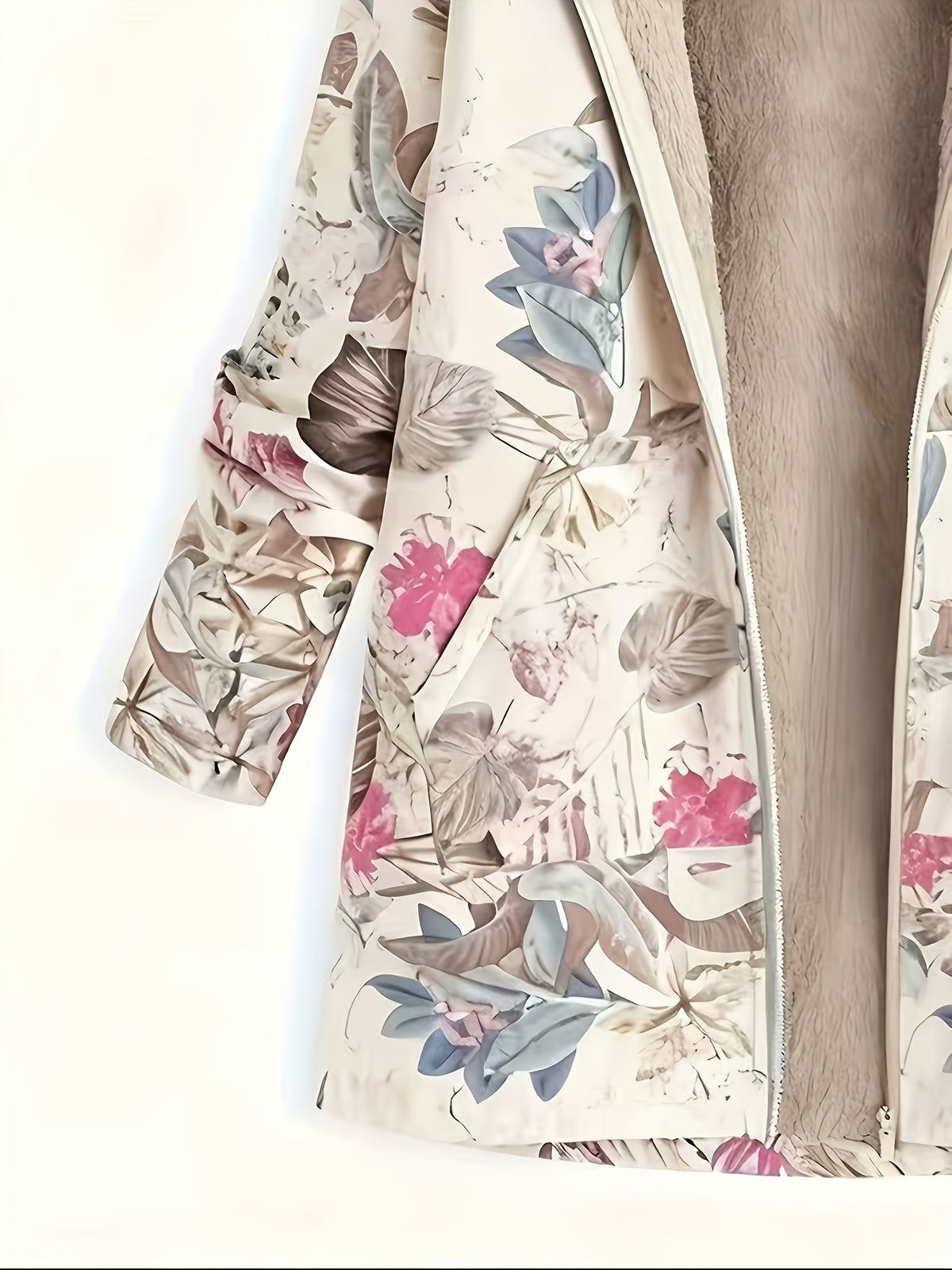 Vintage damesjas met capuchon, rits, verdikt, warme print en zakken