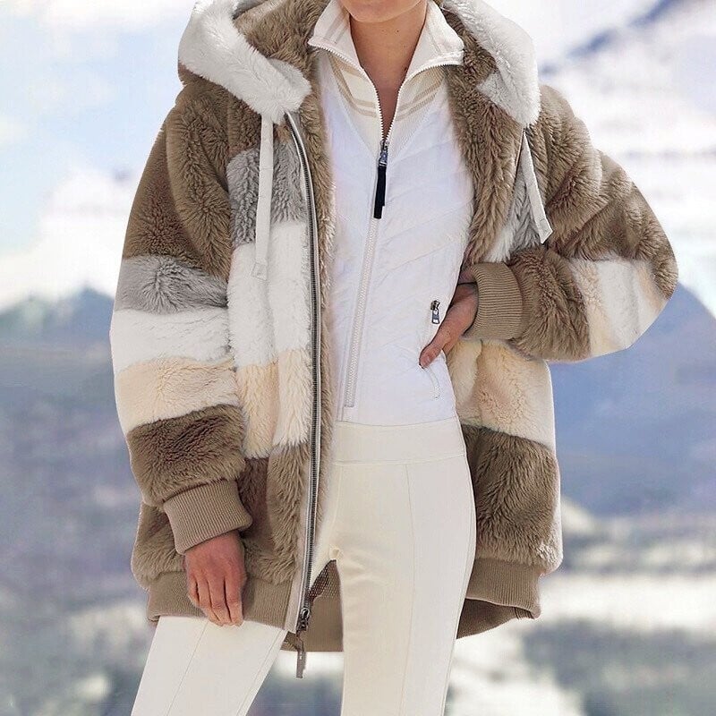 Christa – Oversized Hooded Jacket with Colour Block Design