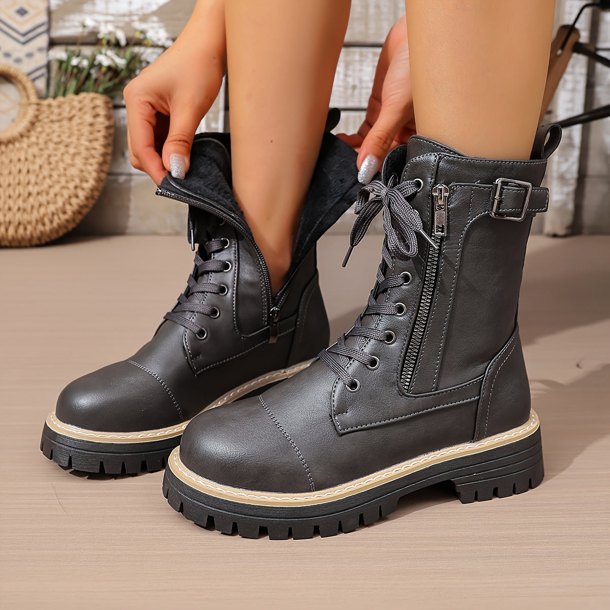 Henrietta™ | Lace-Up Side-Zip Combat Boots