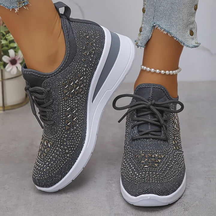 Seraphina™ | Rhinestone Knit Wedge Trainers