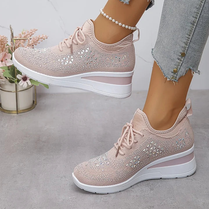Seraphina™ | Rhinestone Knit Wedge Trainers