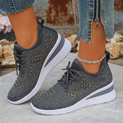 Seraphina™ | Rhinestone Knit Wedge Trainers