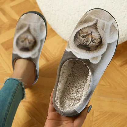 Adorable 3D Cat Head Cozy Slip-On Slippers