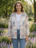 Vintage damesjas met capuchon, rits, verdikt, warme print en zakken
