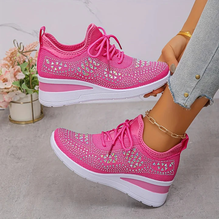 Seraphina™ | Rhinestone Knit Wedge Trainers