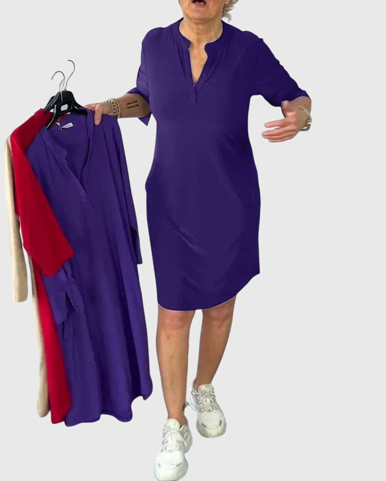 Helena | Solid V-Neck Dress