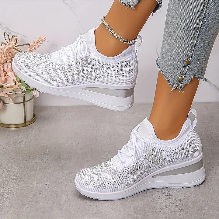 Seraphina™ | Rhinestone Knit Wedge Trainers