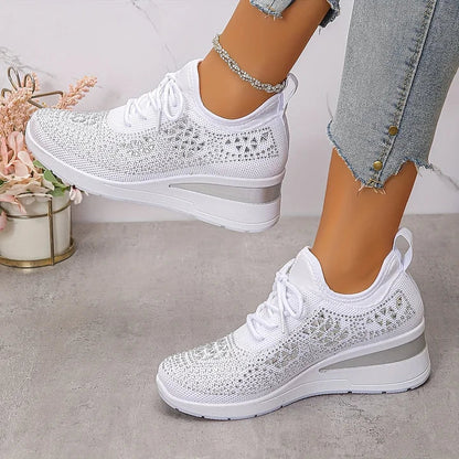 Seraphina™ | Rhinestone Knit Wedge Trainers