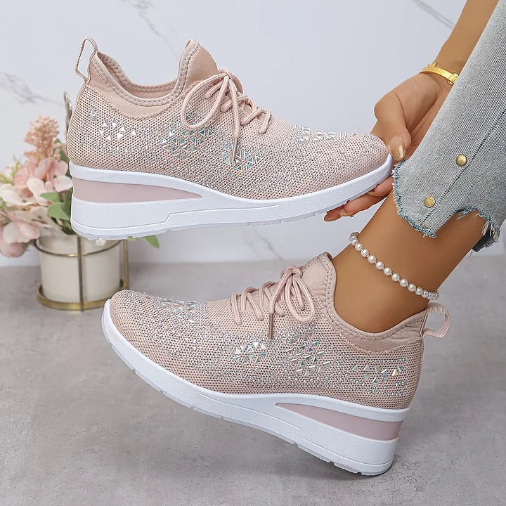Seraphina™ | Rhinestone Knit Wedge Trainers