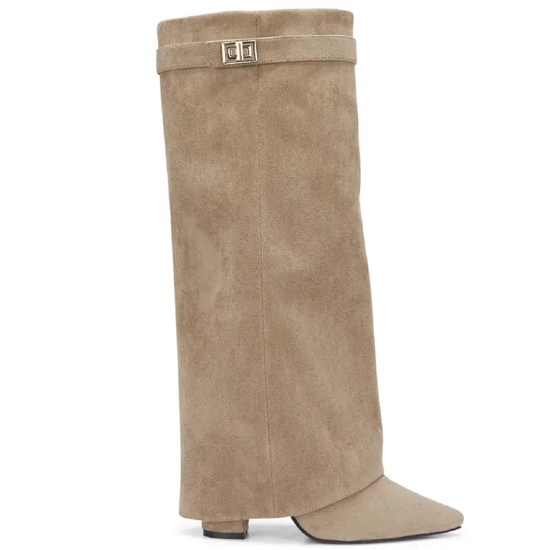 SARAH | Fold-Over Buckle Long Heeled Boots.