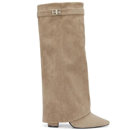 SARAH | Fold-Over Buckle Long Heeled Boots.