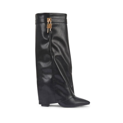 SARAH | Fold-Over Buckle Long Heeled Boots.