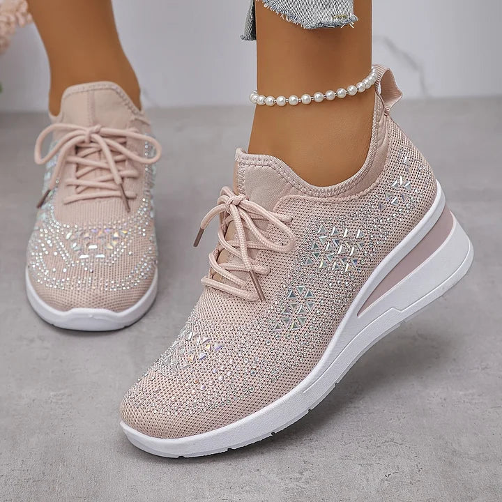 Seraphina™ | Rhinestone Knit Wedge Trainers