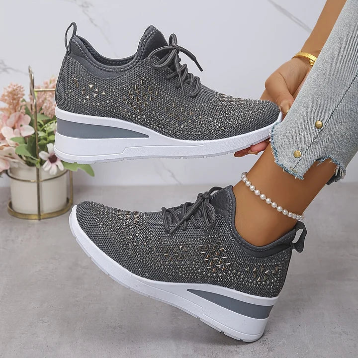 Seraphina™ | Rhinestone Knit Wedge Trainers