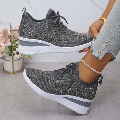 Seraphina™ | Rhinestone Knit Wedge Trainers