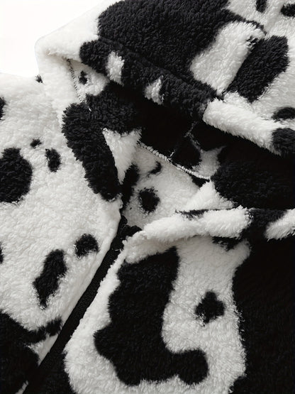 Mabel | Cow Print Teddy Jacket