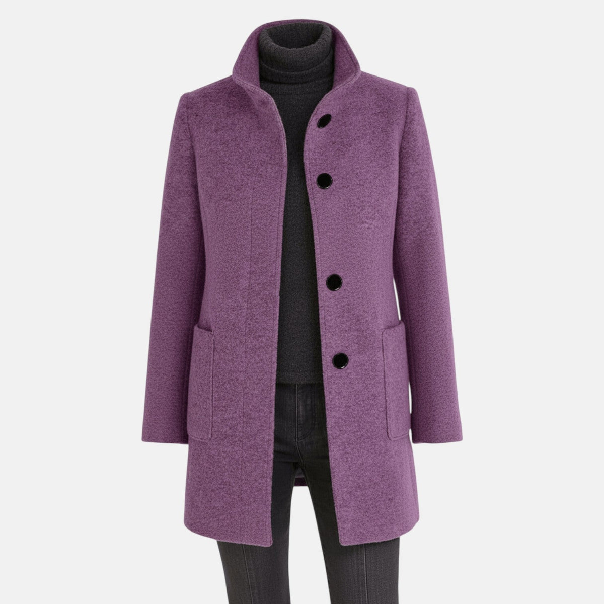 Elara – Women's Coat with Stand-Up Collar and Pockets