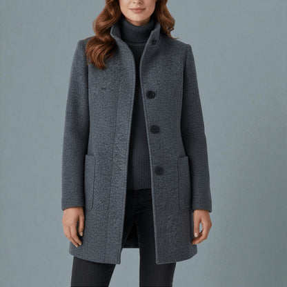 Elara – Women's Coat with Stand-Up Collar and Pockets