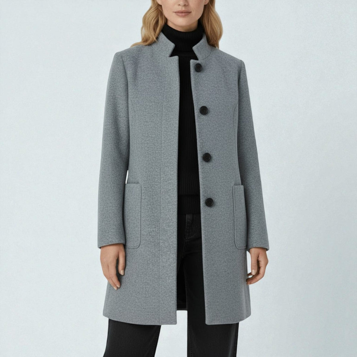Elara – Women's Coat with Stand-Up Collar and Pockets
