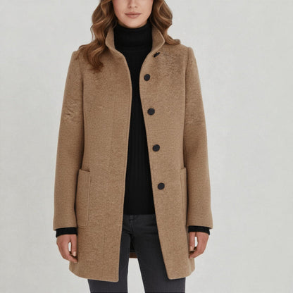Elara – Women's Coat with Stand-Up Collar and Pockets