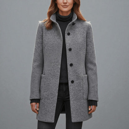 Elara – Women's Coat with Stand-Up Collar and Pockets