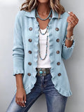 Pepa | Dusty Blue Knitted Cardigan with Ruffles