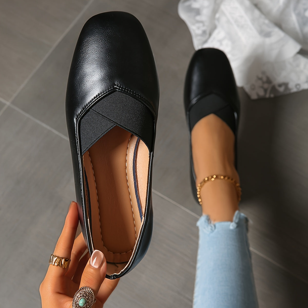 Delphine™ | Cross-Strap Square-Toe Flats