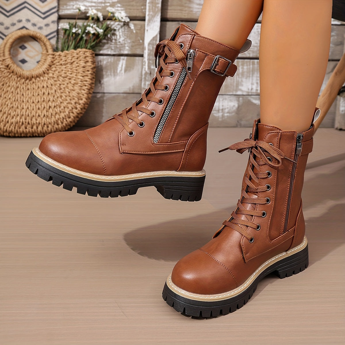 Henrietta™ | Lace-Up Side-Zip Combat Boots