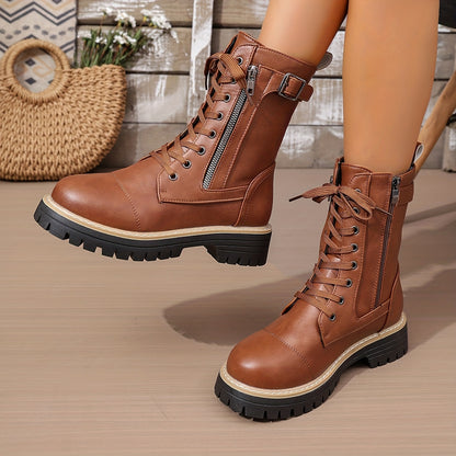 Henrietta™ | Lace-Up Side-Zip Combat Boots