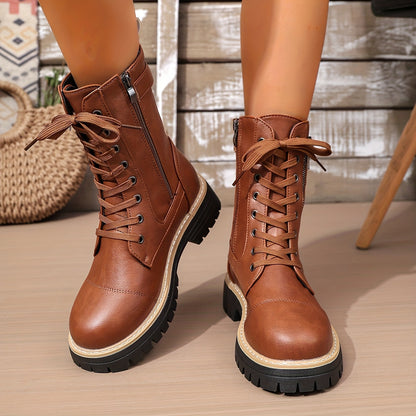 Henrietta™ | Lace-Up Side-Zip Combat Boots