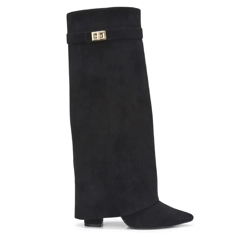 SARAH | Fold-Over Buckle Long Heeled Boots.
