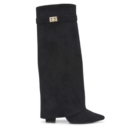 SARAH | Fold-Over Buckle Long Heeled Boots.