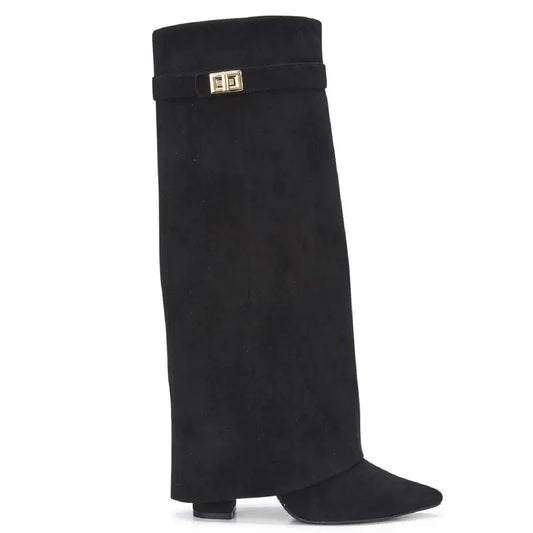 SARAH | Fold-Over Buckle Long Heeled Boots.