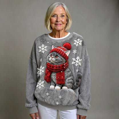 HARPER | CASUAL FLANNEL JUMPER WITH CHRISTMAS CAT PRINT FOR WOMEN
